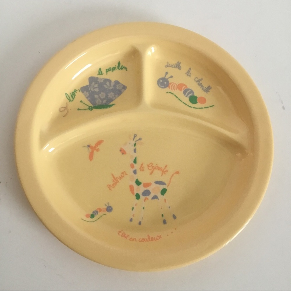 Tex French Plate Divided Dish Papillon Baby Child Yellow Giraffe VTG HTF